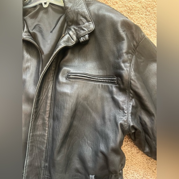 Men's Black Leather Belted Jacket size M - Picture 7 of 16